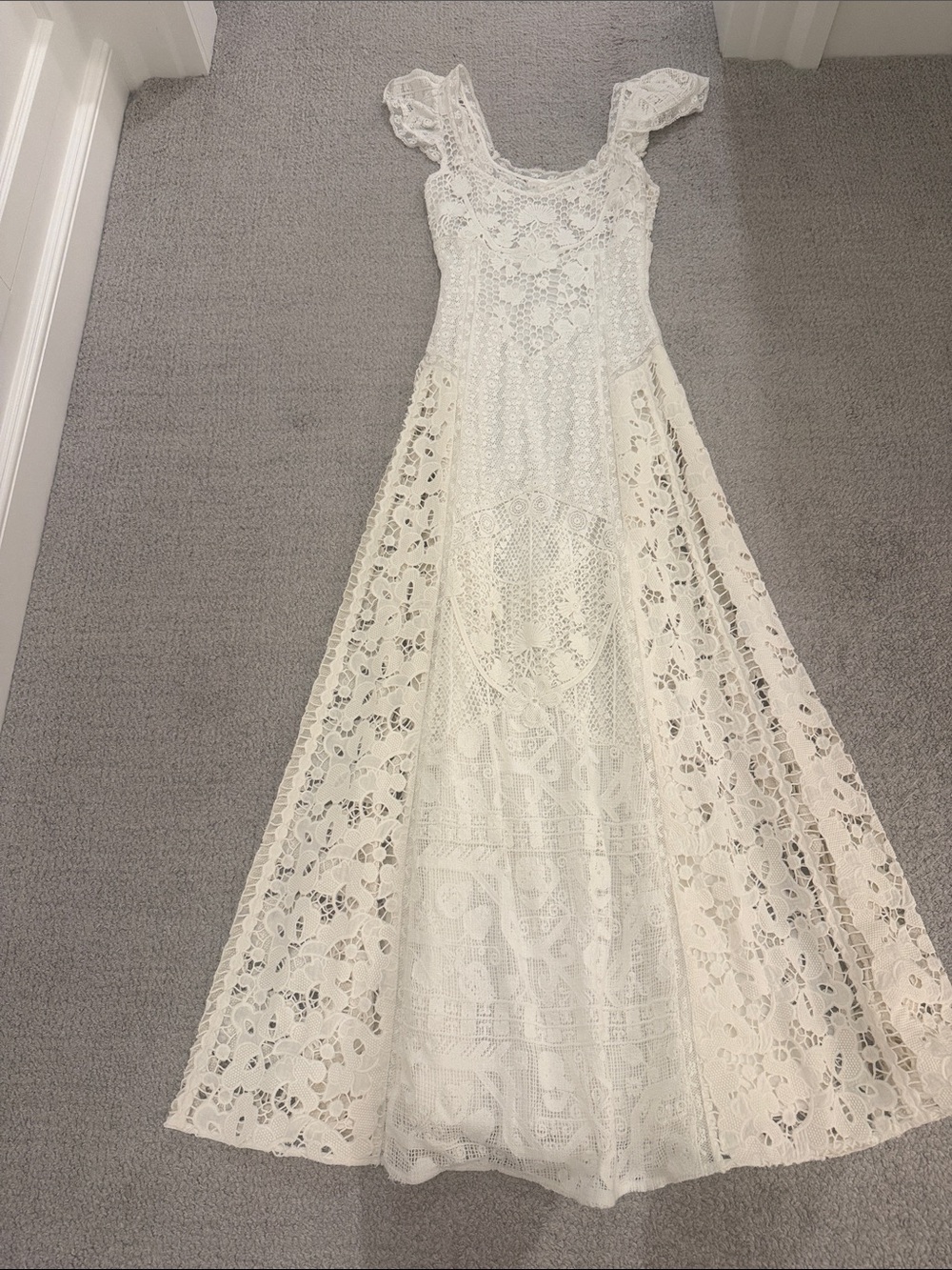 LoveShackFancy Cream Crochet Maxi Dress
